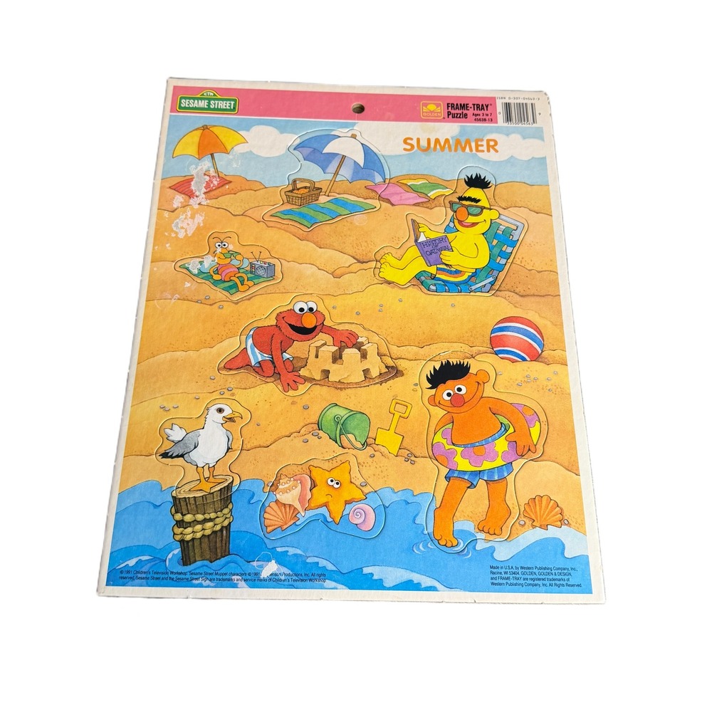 Vintage 1991 Sesame Street Summer Beach Frame-Tray Puzzle Elmo Bert Ernie - Picture 1 of 6